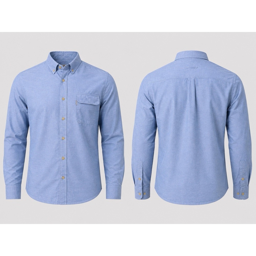 Woolrich Men's L Large Blue Oxford Long Sleeve Button Down Shirt Pockets Outdoor